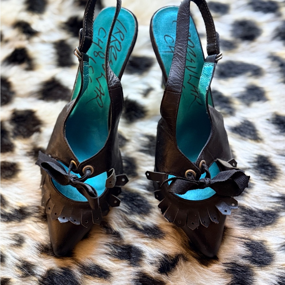 Vintage Irregular Choice Black Slingback Bow Heels